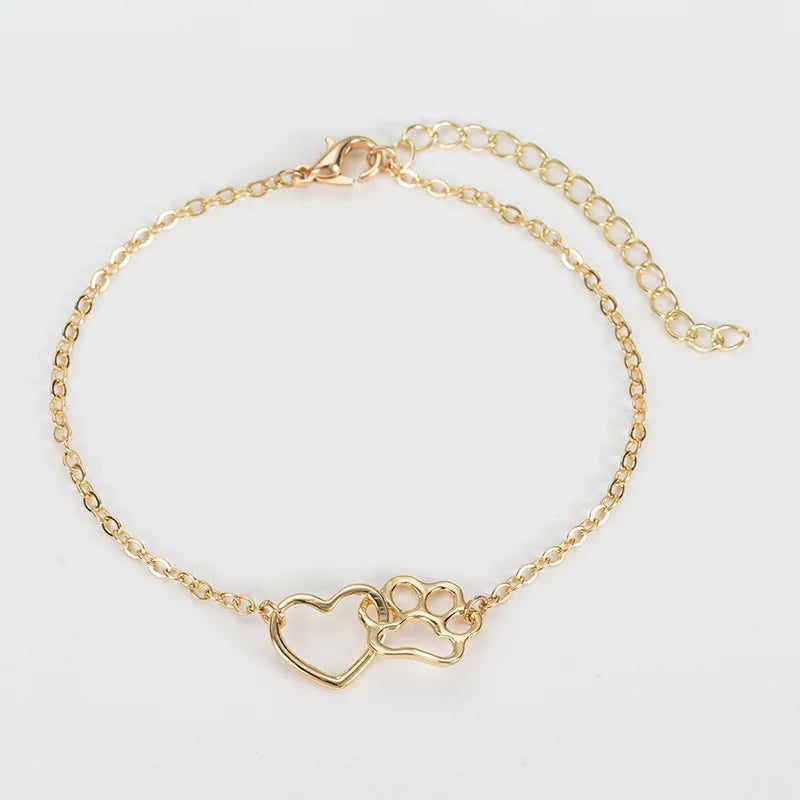 Hollow Heart Paw Charm Bracelet