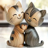 Wooden Cat Couple Sculpture - 2D Desktop Decor