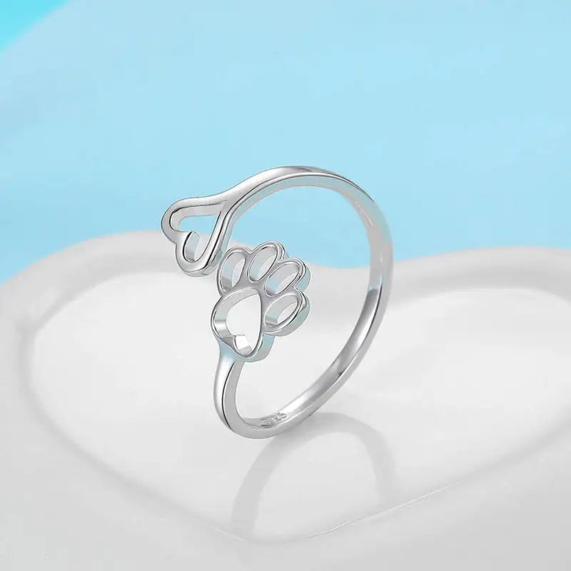 Dog Paw Heart Ring