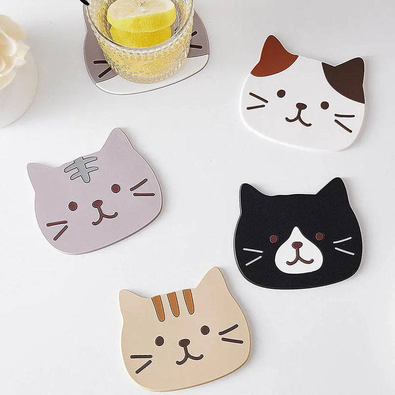 Cat Coaster Set - Silicone Cup Mat