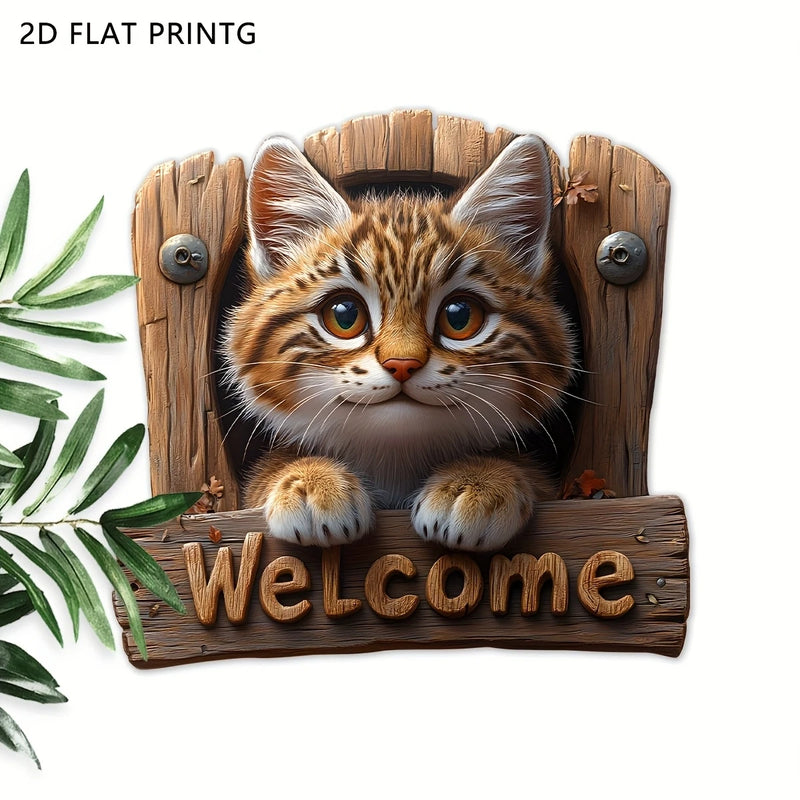 Wooden Cat Welcome Sign
