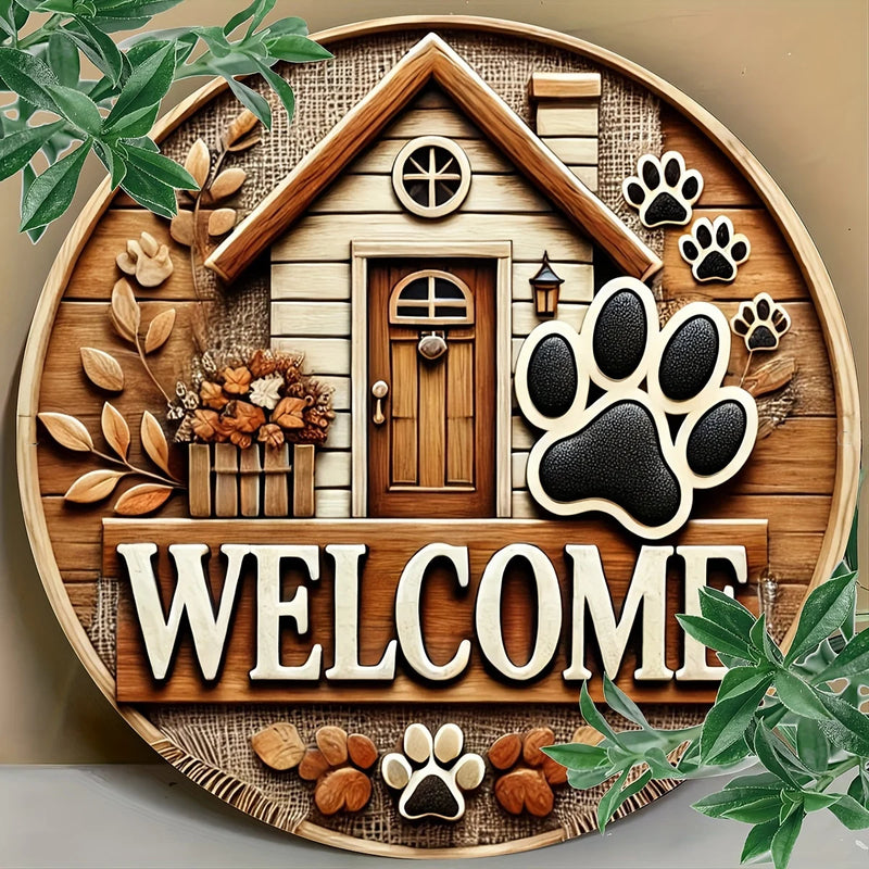 Dog Paw Welcome Sign - Wooden Art