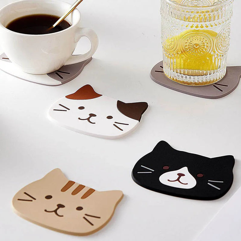 Cat Coaster Set - Silicone Cup Mat