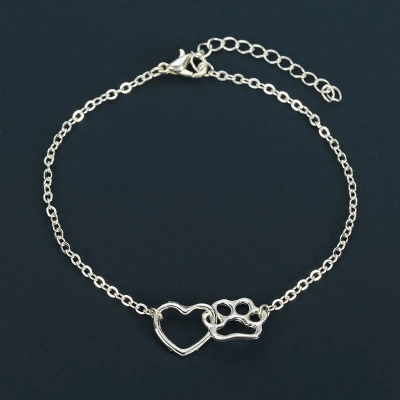 Hollow Heart Paw Charm Bracelet