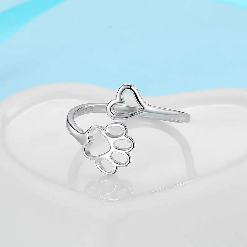 Dog Paw Heart Ring
