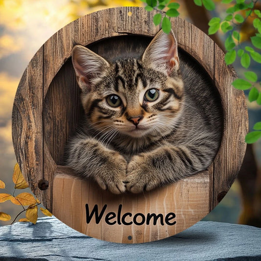 Wooden Cat Welcome Sign