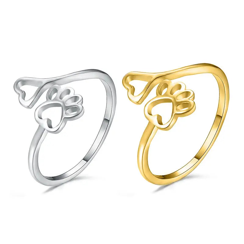 Dog Paw Heart Ring