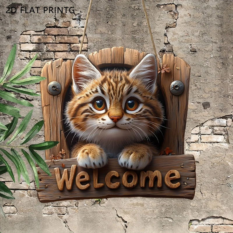 Wooden Cat Welcome Sign