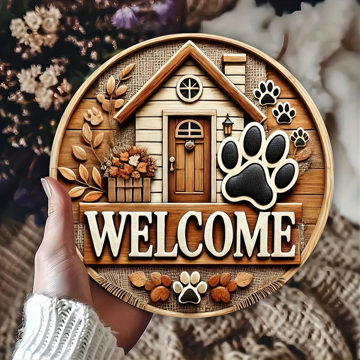 Dog Paw Welcome Sign - Wooden Art