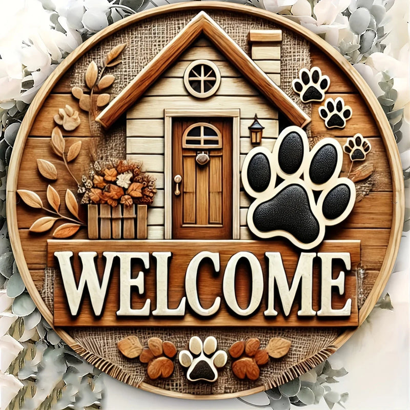 Dog Paw Welcome Sign - Wooden Art