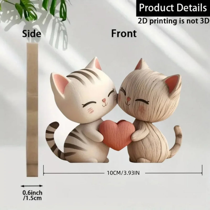 Wooden Cat Couple Sculpture - 2D Desktop Decor
