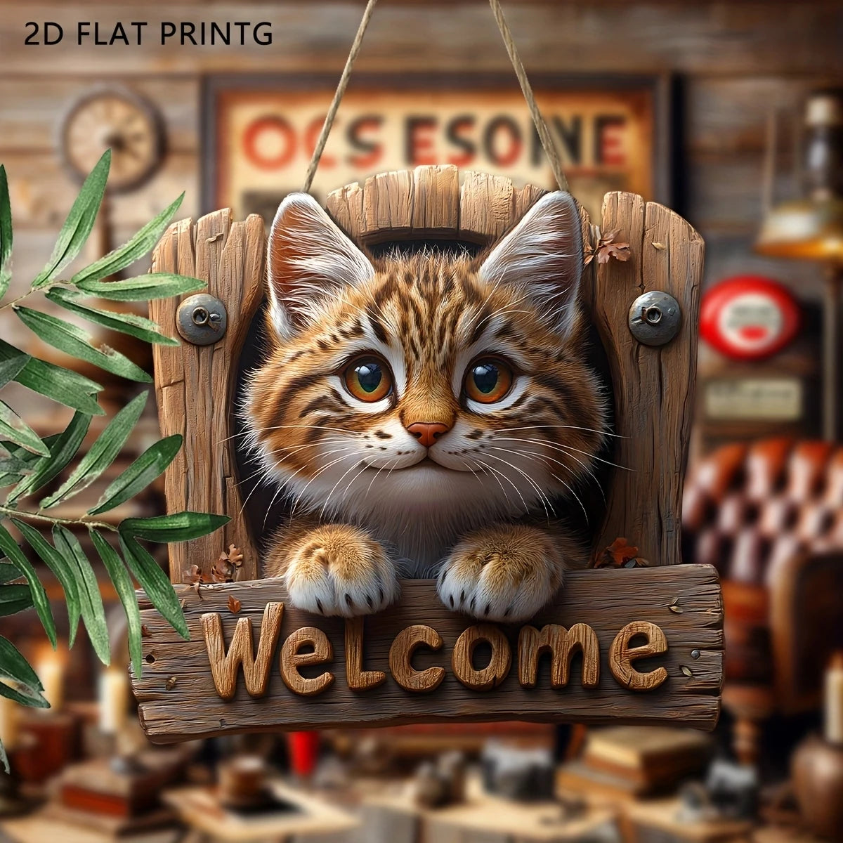 Wooden Cat Welcome Sign