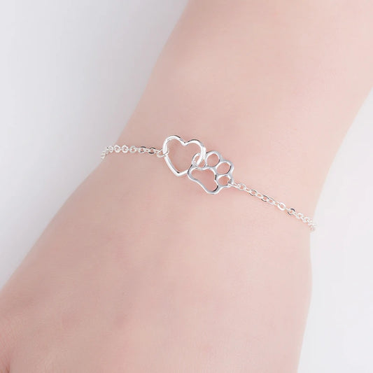Hollow Heart Paw Charm Bracelet