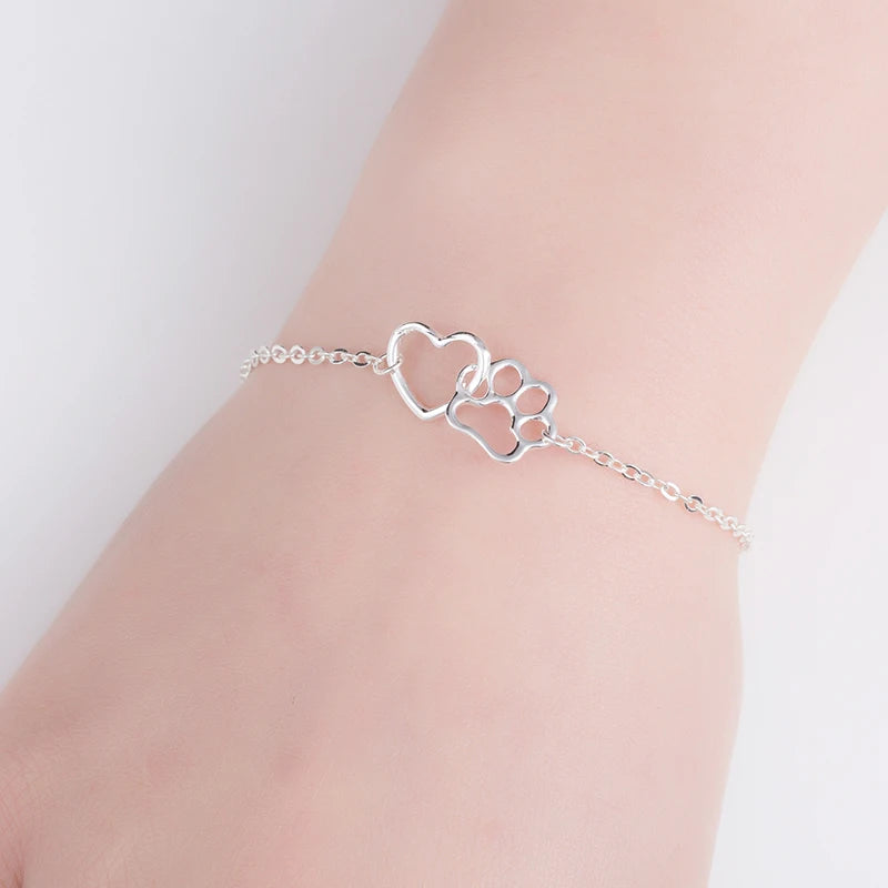 Hollow Heart Paw Charm Bracelet