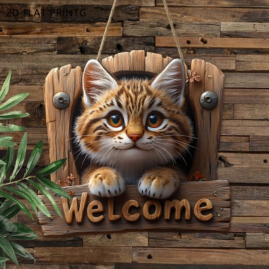 Wooden Cat Welcome Sign