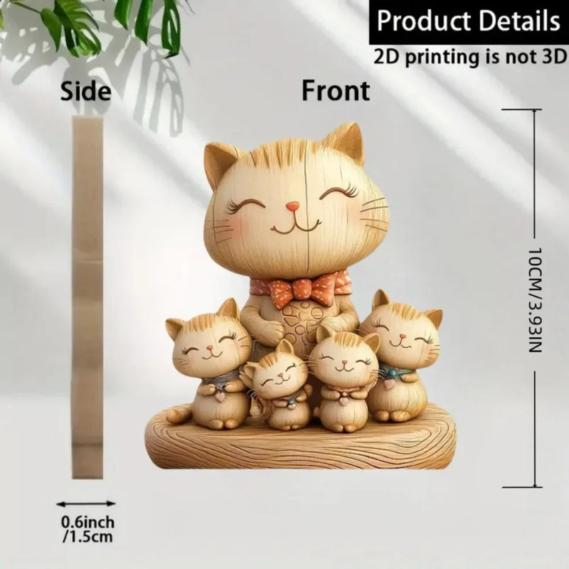 Wooden Cat Couple Sculpture - 2D Desktop Decor